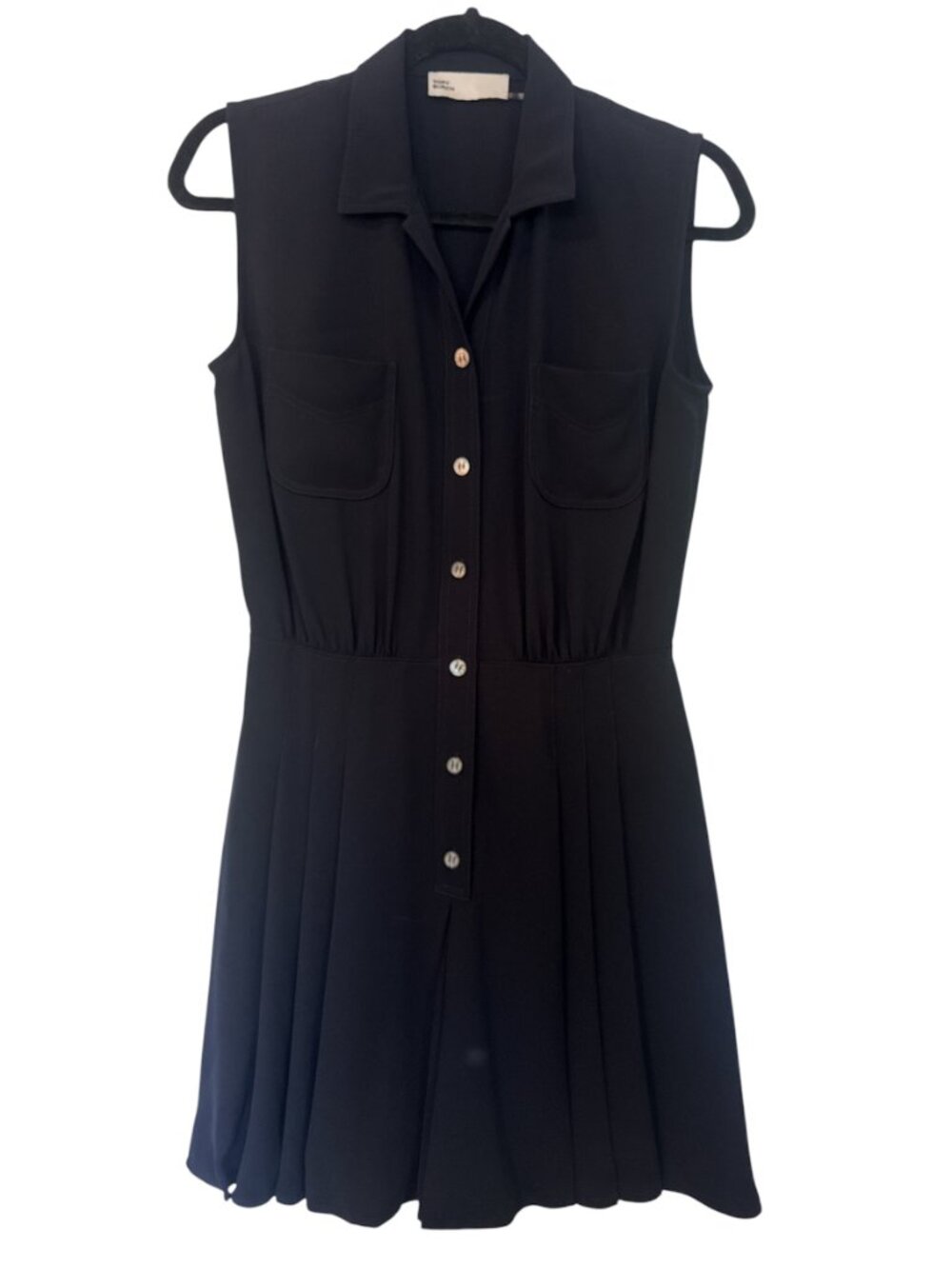 Tory Burch Pleated Poplin Romper Black Sleeveless Button Front